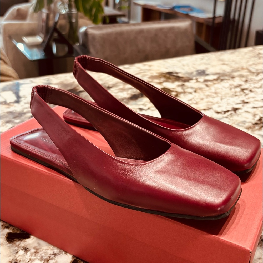 Anthropologie Maeve Burgundy Slingback Sandals